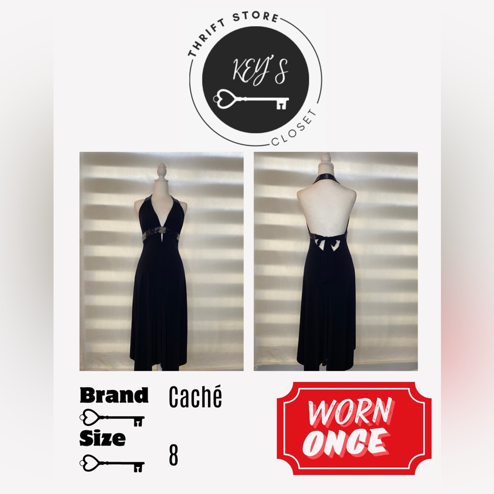 Elegant backless halter neck sleeveless dress with embellishments.